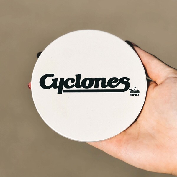 Cyclones Script Ceramic Circle Coaster